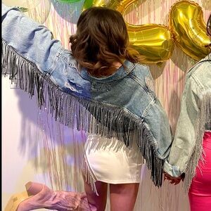 Handmade Denim Jacket with Rhinestone Tassels